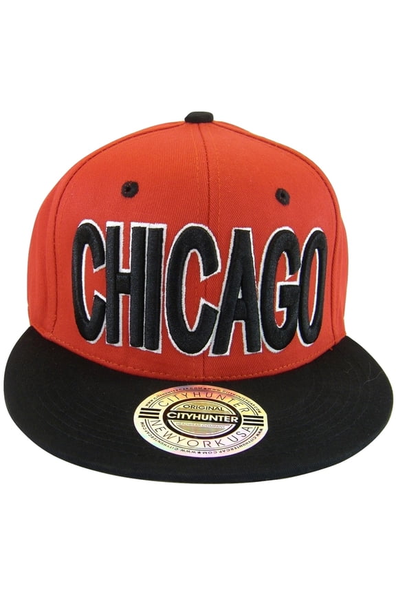 Chicago Script Men's Adjustable Snapback Baseball Caps (Red/Black Bold)