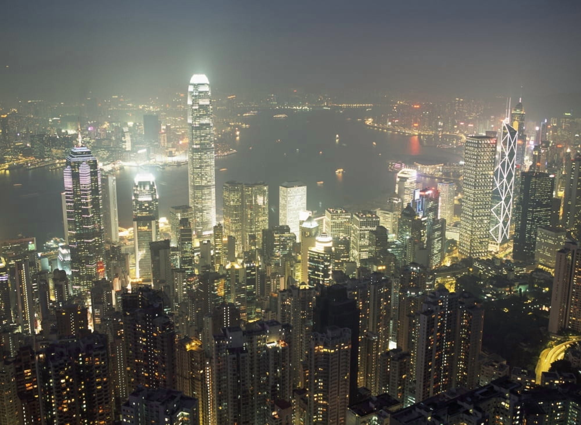 City Illuminated At Night Hong Kong Canvas Art - Ian Cumming Design Pics (36 x 26)