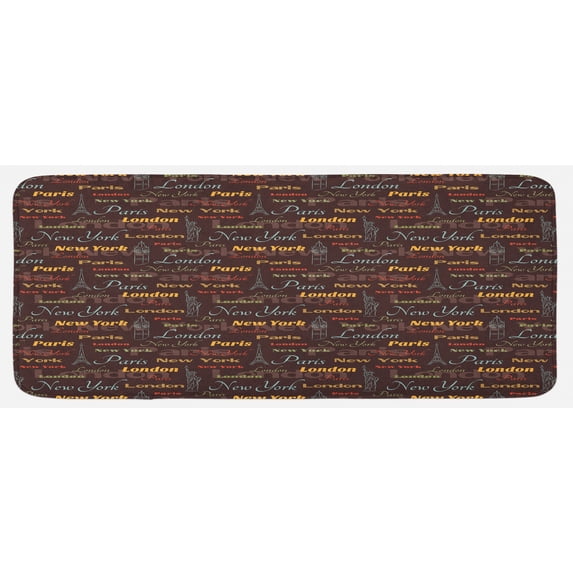 City Kitchen Mat, Famous Places of World London Paris New York Big Ben of Liberty Eiffel Tower, Plush Decorative Kitchen Mat with Non Slip Backing, 47" X 19", Multicolor, by Ambesonne