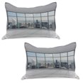 thumbnail image 1 of City Knitted Quilt Pillowcover Set of 2, Clean Office with Big Window Downtown Skyscraper Buildings Domestic Cityscape Art, Standard Queen Pillow Sham Bedroom, 30" x 20", Grey White, by Ambesonne, 1 of 1