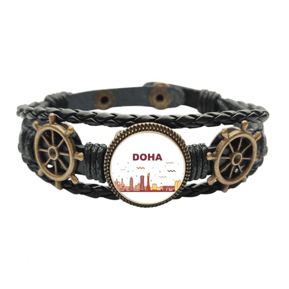 City Landmark Building Doha Leather Braided Ocean Bracelet Wristband
