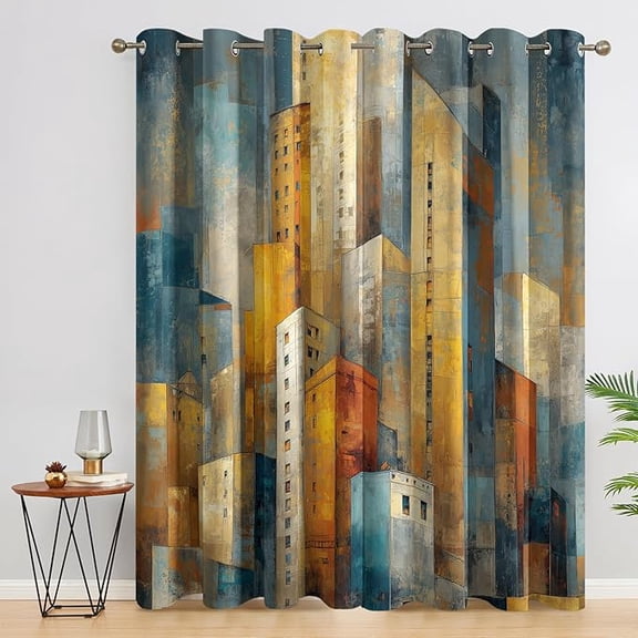 City Landscape Bedroom Curtains - Modern Urban Scenery Printed Living Room Curtains, City Landscape Home Decor Blackout Window Drapes with Grommet 26"W x 45"L (Pack of 2)