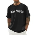thumbnail image 1 of City Letter Print Short Sleeve Crew Neck Tee Casual Graphic T Shirt Breathable Fabric for Men Black L, 1 of 4