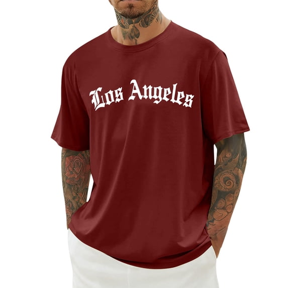 City Letter Print Short Sleeve Crew Neck Tee Casual Graphic T Shirt Breathable Fabric for Men S