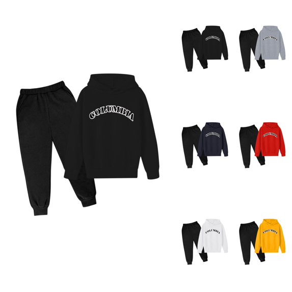 City Letter Printed Hoodie Set for Kids, Boys' 2-Piece Athletic Tracksuit with Los Angeles Graphic, Hooded Sweatshirt and Jogger Sweatpants