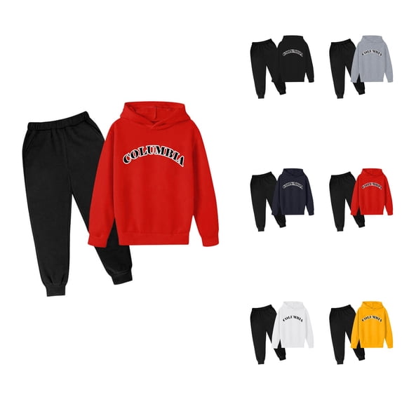 City Letter Printed Hoodie Set for Kids, Boys' 2-Piece Athletic Tracksuit with Los Angeles Graphic, Hooded Sweatshirt and Jogger Sweatpants
