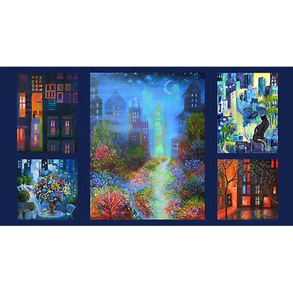 City Lights Panel 23x 42 Cotton Fabric by Clothworks