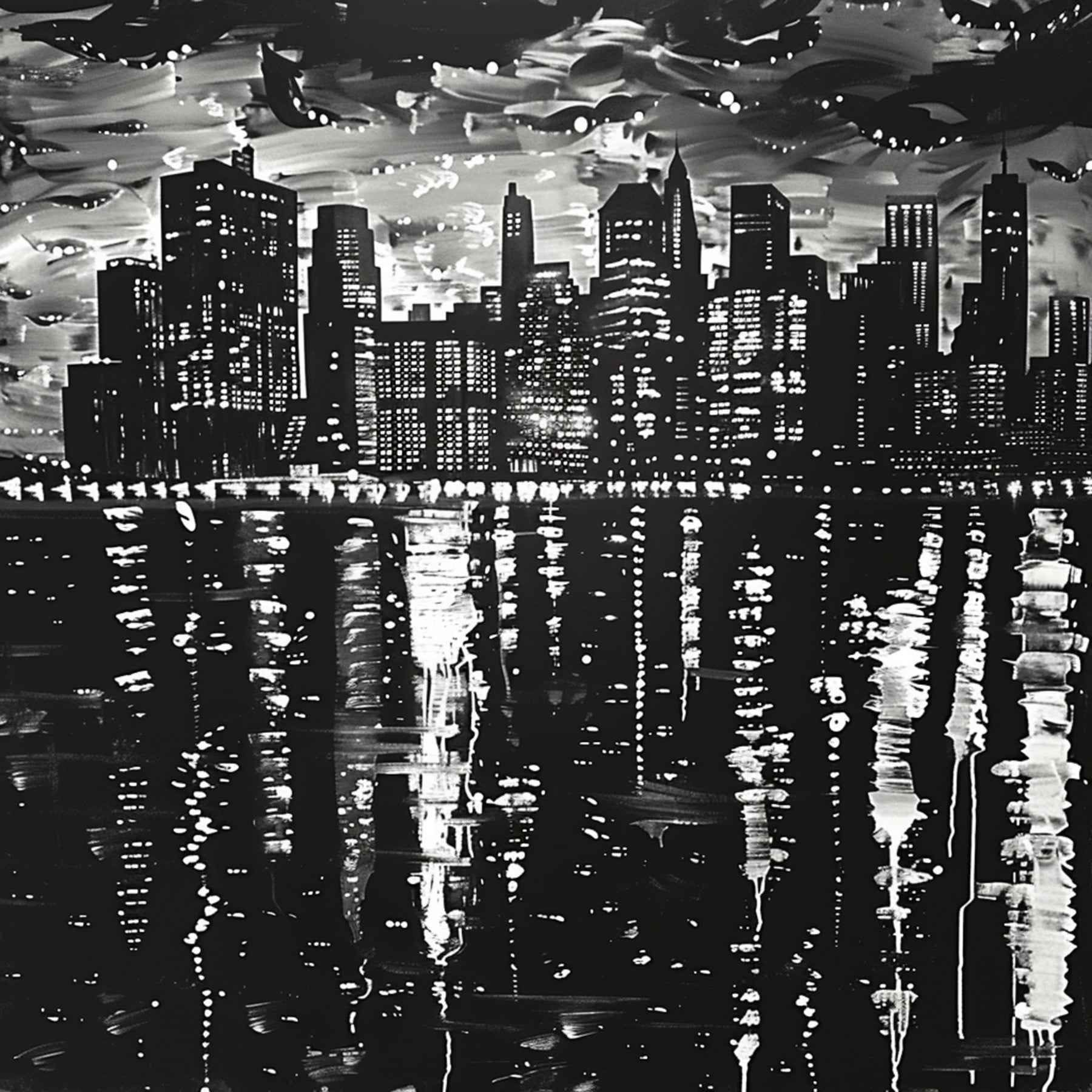 City Lights Reflection New York Skyline Acrylic Painting Shower