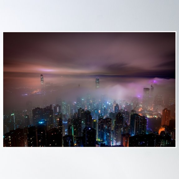 City Lights Under The Clouds Poster Wall Art, Modern Wall Decor, 24x36 UNFRAMED
