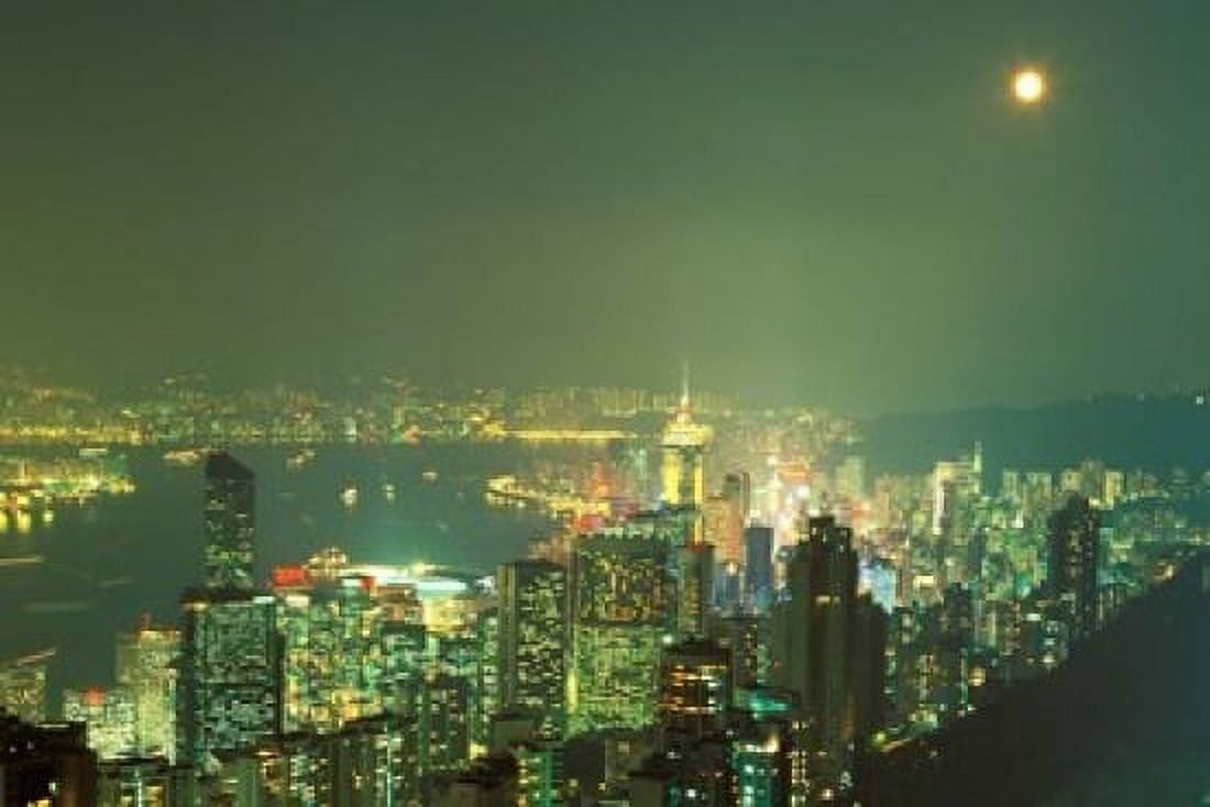 City Lights at Twilight From Victoria Peak Central District Hong Kong China Canvas Art - Paul Souders DanitaDelimont (18 x 12)