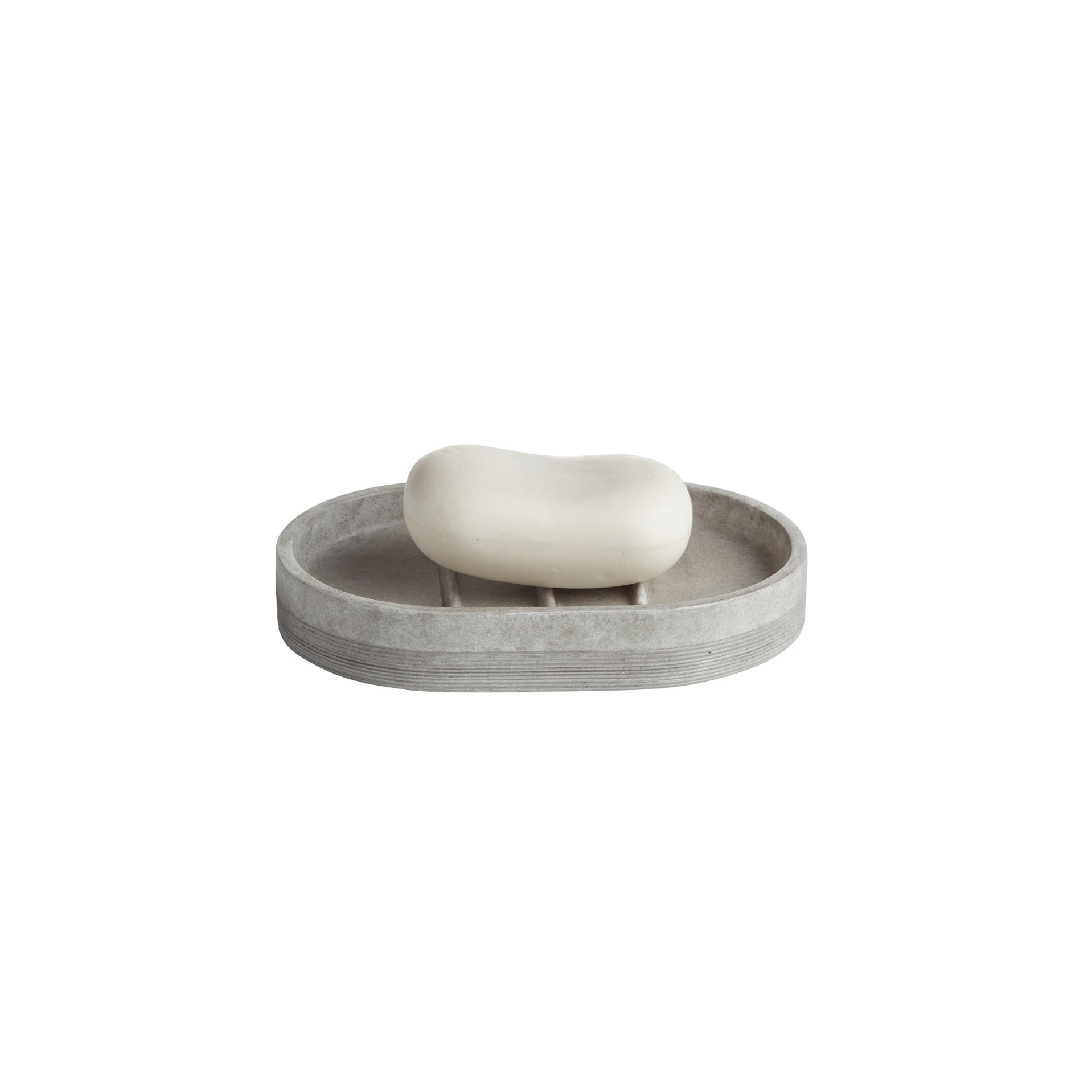 Gray Ribbed Oval Plastic Soap Dish