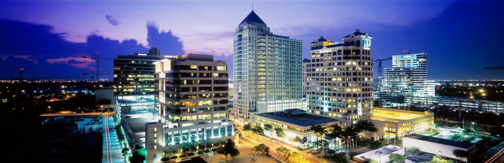 City Lit Up At Night Fort Lauderdale Florida USA Canvas Art - Panoramic Images (36 x 12)