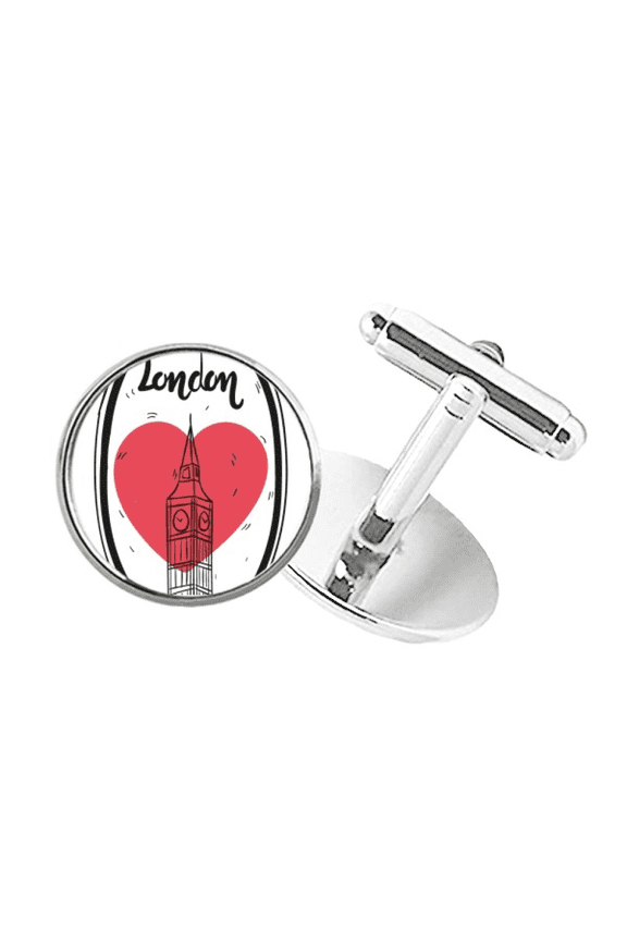 City London Britain Big Ben Love Round Button Cuff Clip Stud Cufflinks
