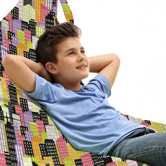 City Lounger Chair Bag, Metropolitan Architecture Towers Skyscrapers, High Capacity Storage with Handle Container, Lounger Size, Multicolor, by Ambesonne