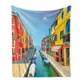 thumbnail image 1 of City Love Soft Flannel Fleece Throw Blanket, Sea View with Colorful Buildings Urban Life Composition with Boats Photography, Cozy Plush for Indoor and Outdoor Use, 50" x 70", Multicolor, by Ambesonne, 1 of 6