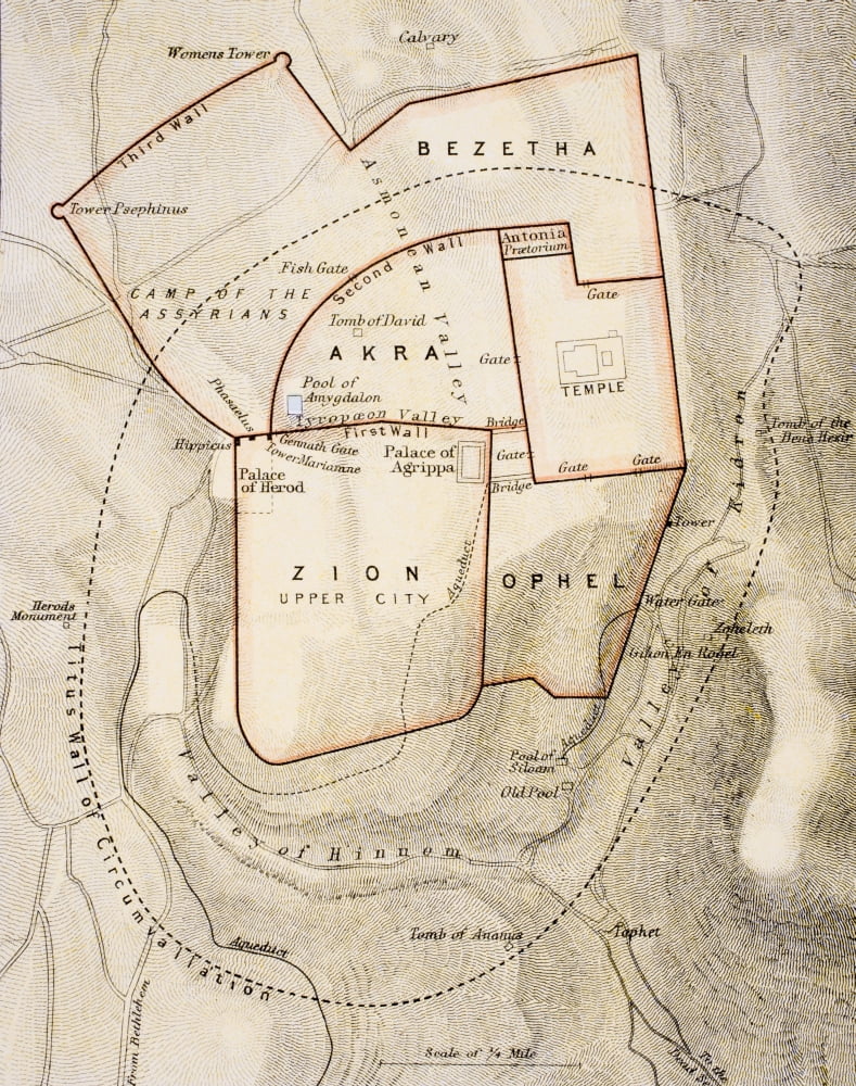 City Map Of Ancient Jerusalem From The Citizens Atlas Of The World Published London Circa 1899 Canvas Art - Ken Welsh Design Pics (12 x 16)