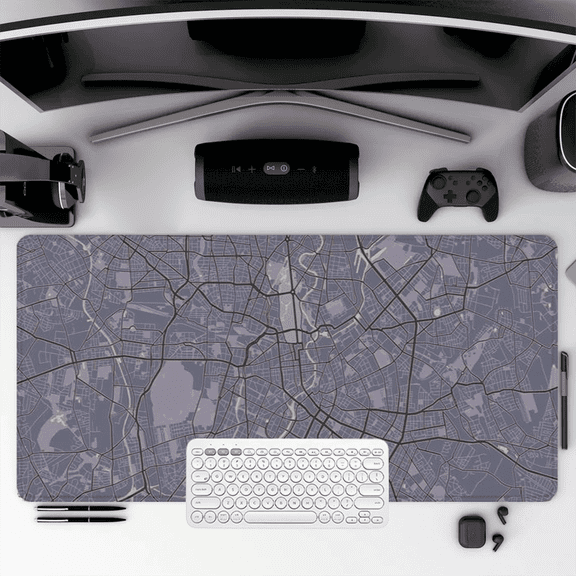 City Map Design Mouse Pad 35.4 x 15.8 Inches Rubber Desk Mat for Office and Home Use