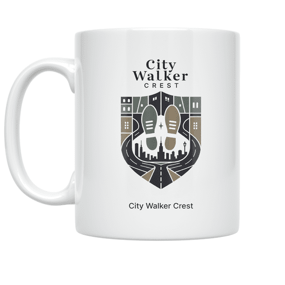 City Map Walker Crest Design - Urban Explorer - 11 oz Ceramic Coffee Mug