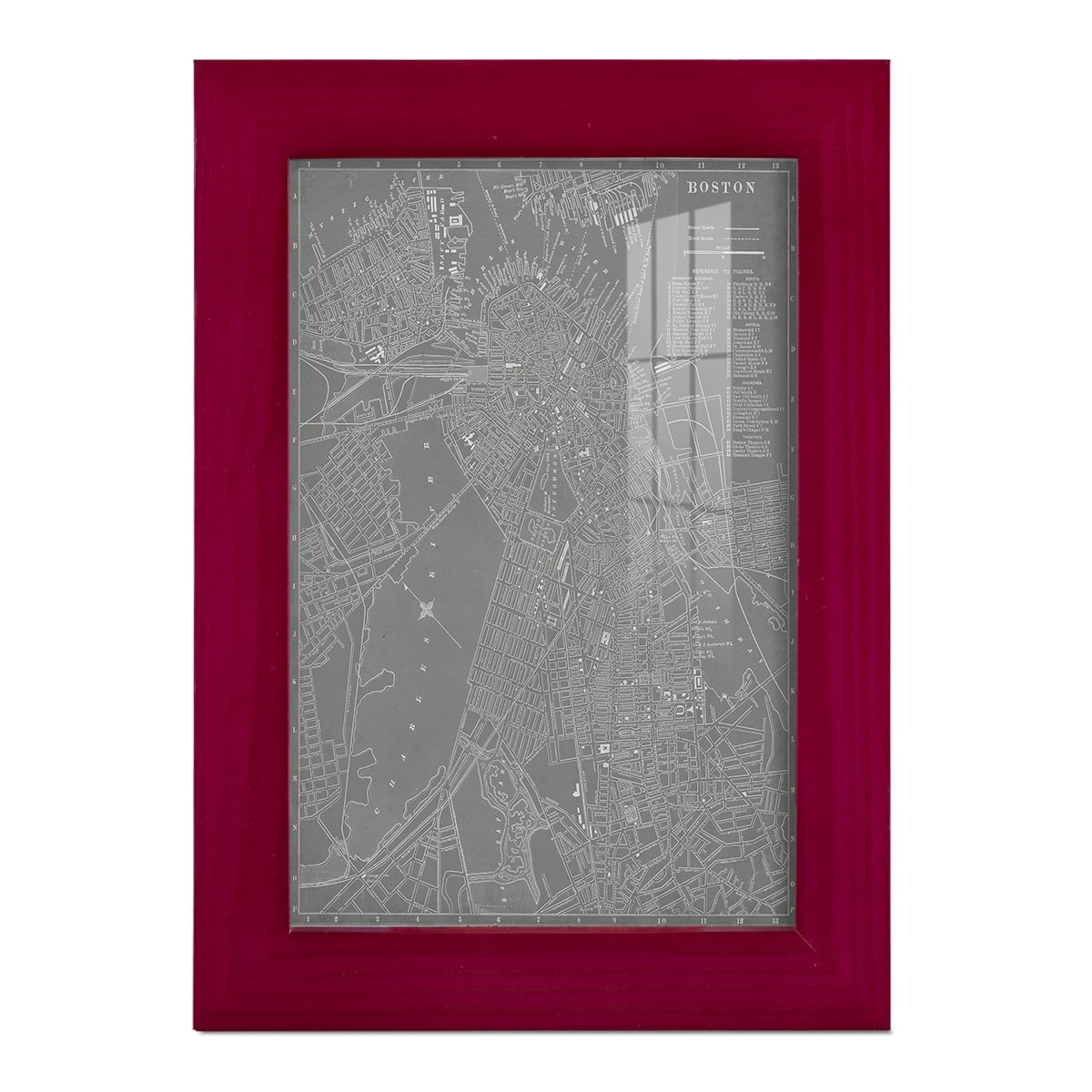 City Map of Boston -Framed Print w/glass-Cherry Red
