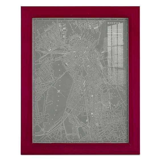 City Map of Boston -Framed Print w/glass-Cherry Red