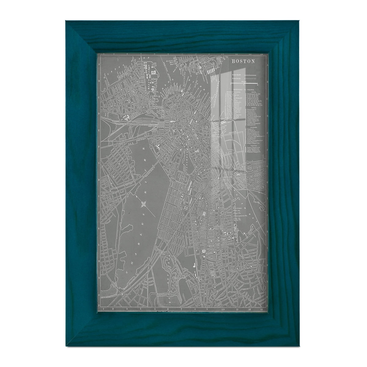 City Map of Boston -Framed Print w/glass-Ocean Blue
