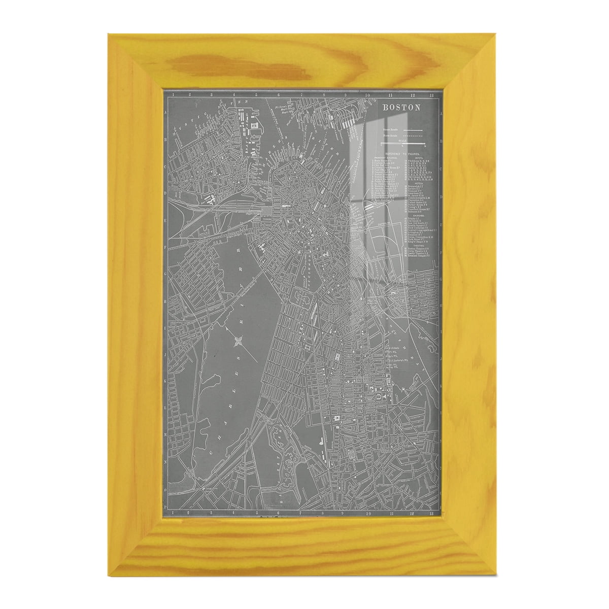 City Map of Boston -Framed Print w/glass-Sunflower Yellow