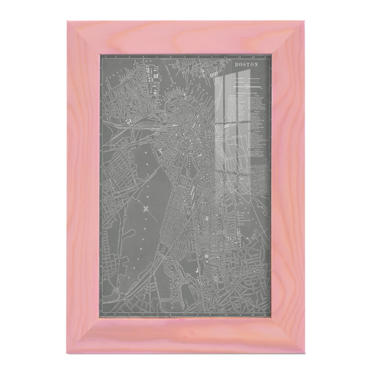 City Map of Boston -Framed Print w/glass-Sunset Pink