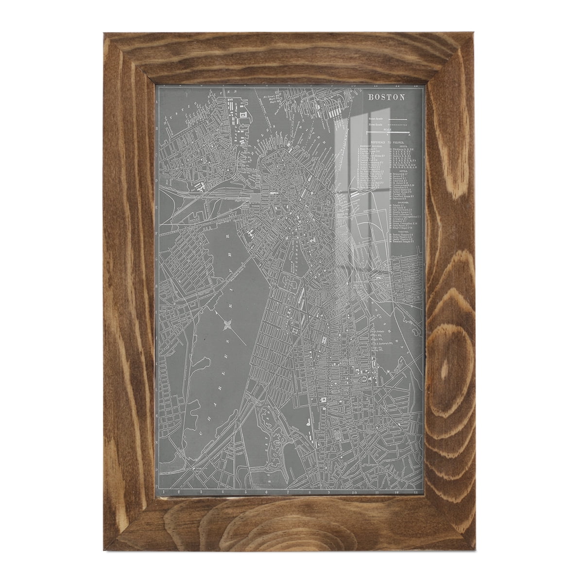 City Map of Boston -Framed Print w/glass-Walnut
