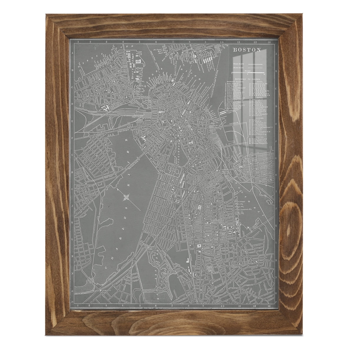 City Map of Boston -Framed Print w/glass-Walnut
