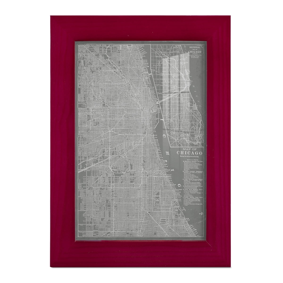 City Map of Chicago -Framed Print w/glass-Cherry Red