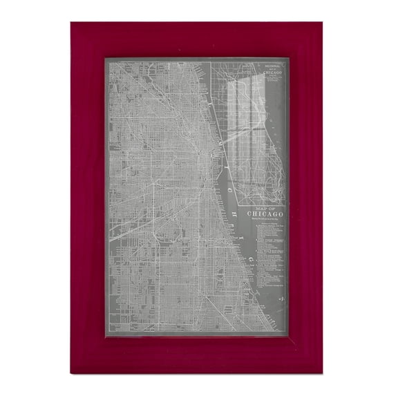 City Map of Chicago -Framed Print w/glass-Cherry Red