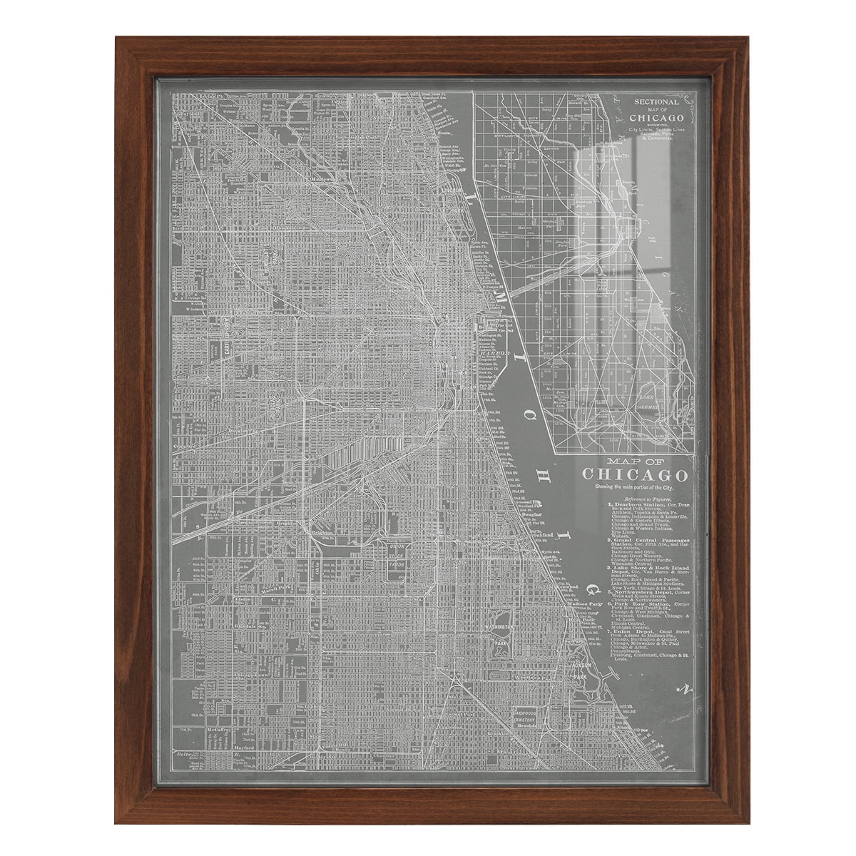City Map of Chicago -Framed Print w/glass-Chestnut