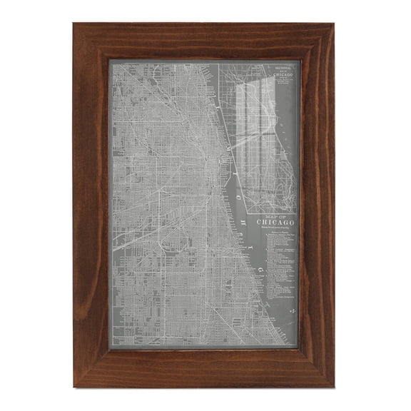 City Map of Chicago -Framed Print w/glass-Chestnut