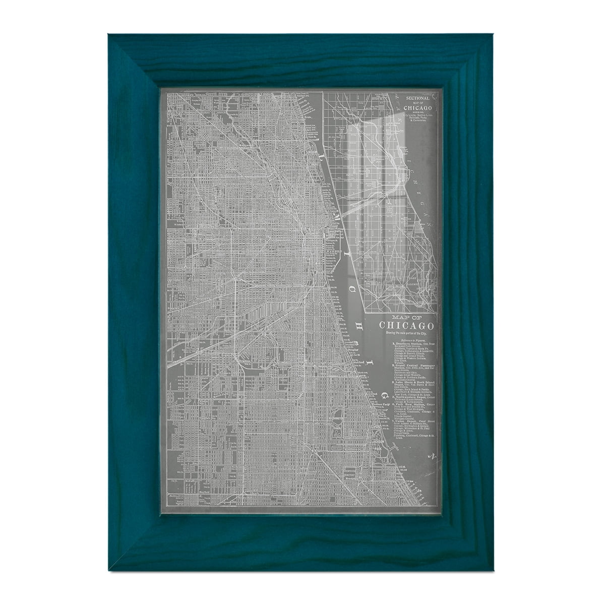 City Map of Chicago -Framed Print w/glass-Ocean Blue