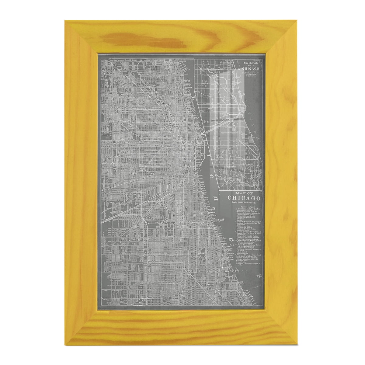 City Map of Chicago -Framed Print w/glass-Sunflower Yellow