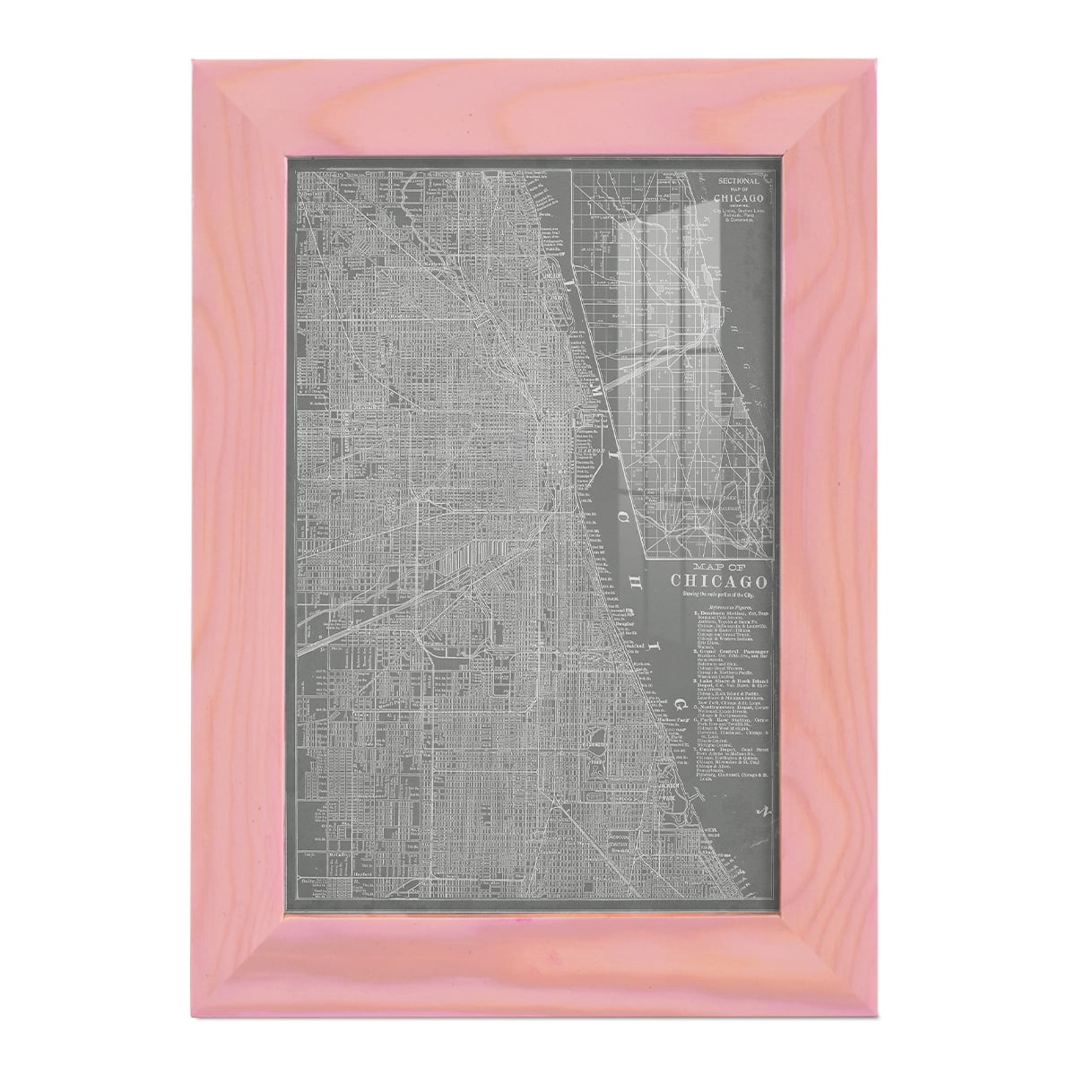 City Map of Chicago -Framed Print w/glass-Sunset Pink