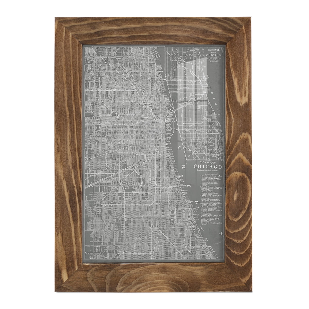 City Map of Chicago -Framed Print w/glass-Walnut