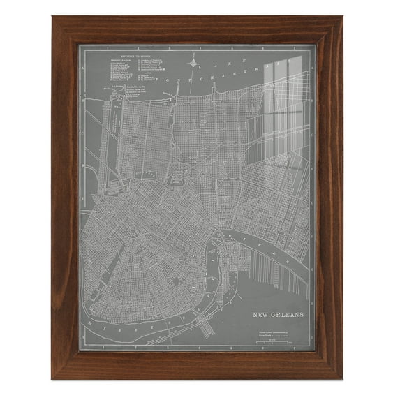 City Map of New Orleans -Framed Print w/glass-Chestnut