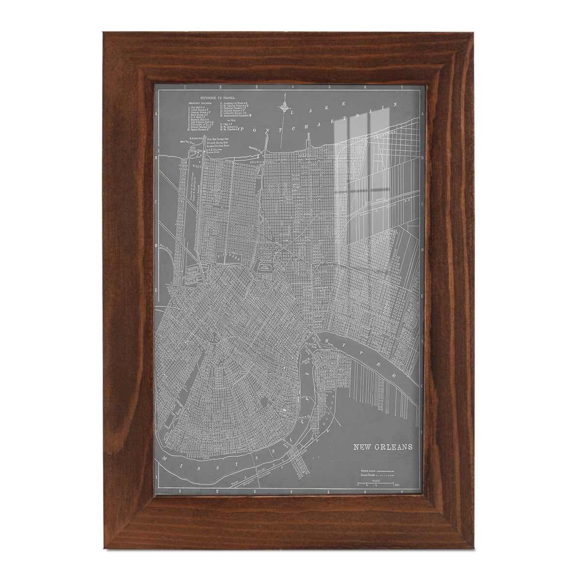 City Map of New Orleans -Framed Print w/glass-Chestnut