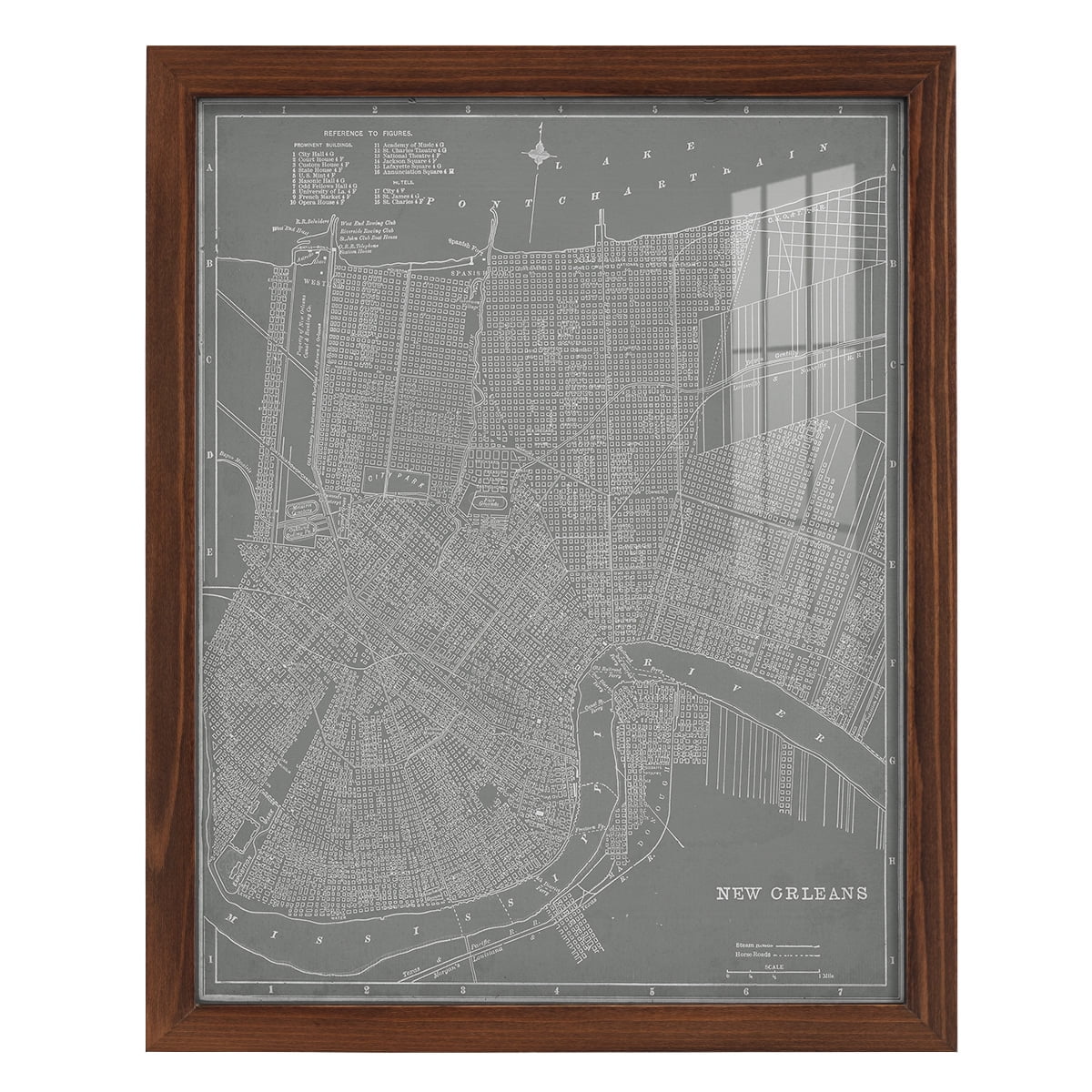 City Map of New Orleans -Framed Print w/glass-Chestnut