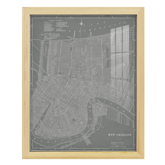 City Map of New Orleans -Framed Print w/glass-Natural Wood