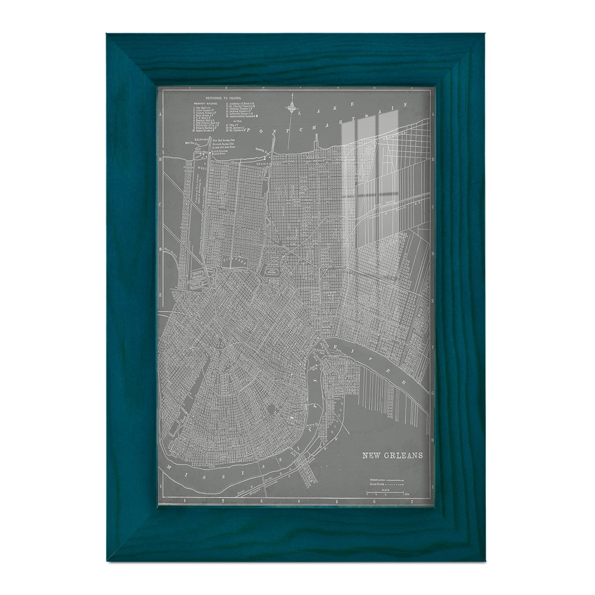 City Map of New Orleans -Framed Print w/glass-Ocean Blue