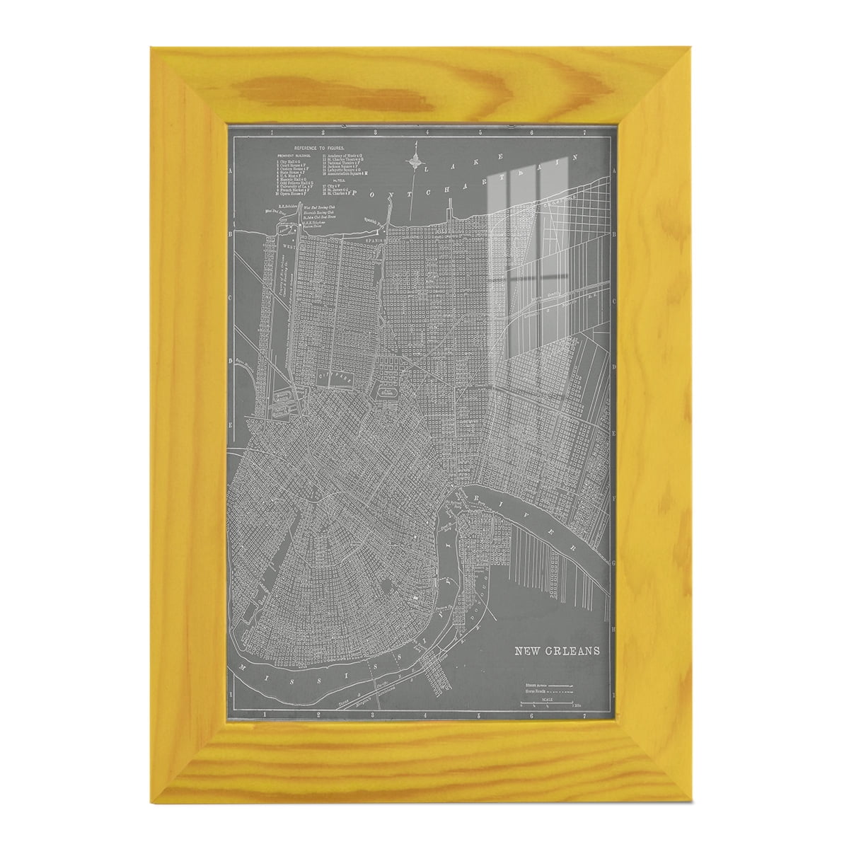 City Map of New Orleans -Framed Print w/glass-Sunflower Yellow