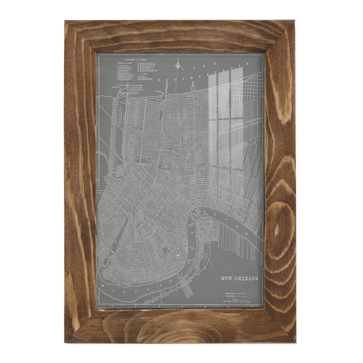 City Map of New Orleans -Framed Print w/glass-Walnut
