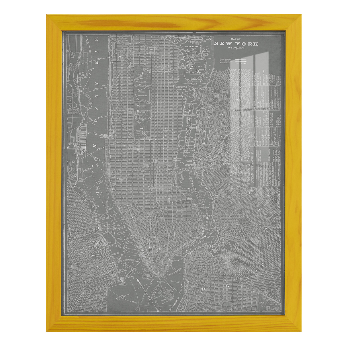 City Map of New York -Framed Print w/glass-Sunflower Yellow
