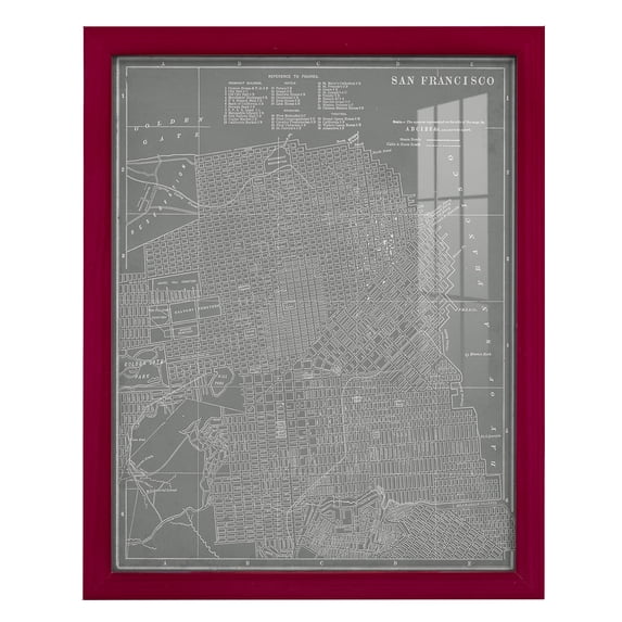 City Map of San Francisco -Framed Print w/glass-Cherry Red