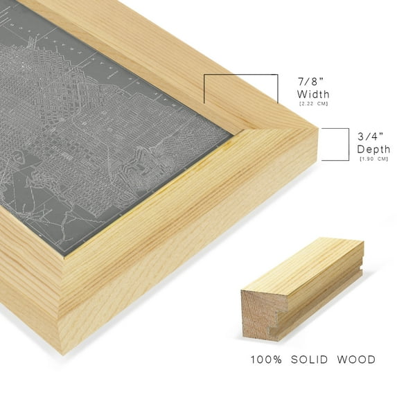 City Map of San Francisco -Framed Print w/glass-Natural Wood