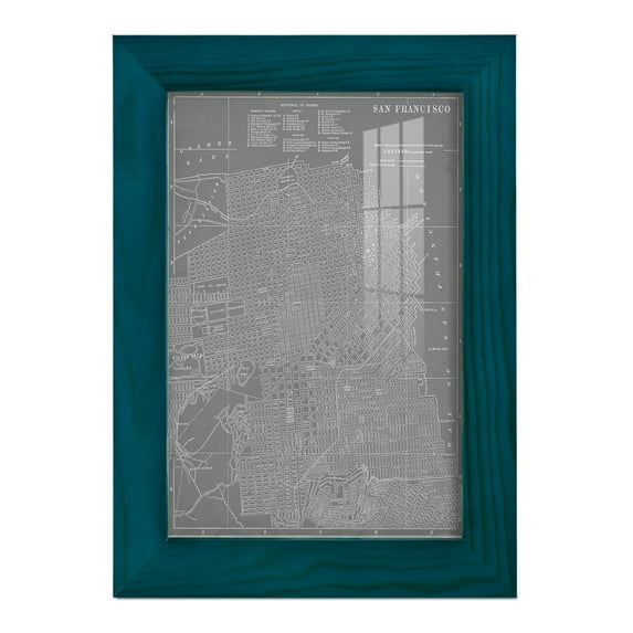 City Map of San Francisco -Framed Print w/glass-Ocean Blue