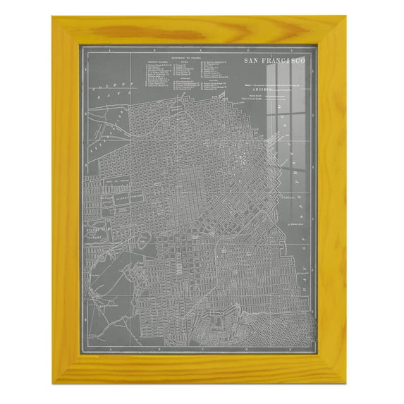 City Map of San Francisco -Framed Print w/glass-Sunflower Yellow