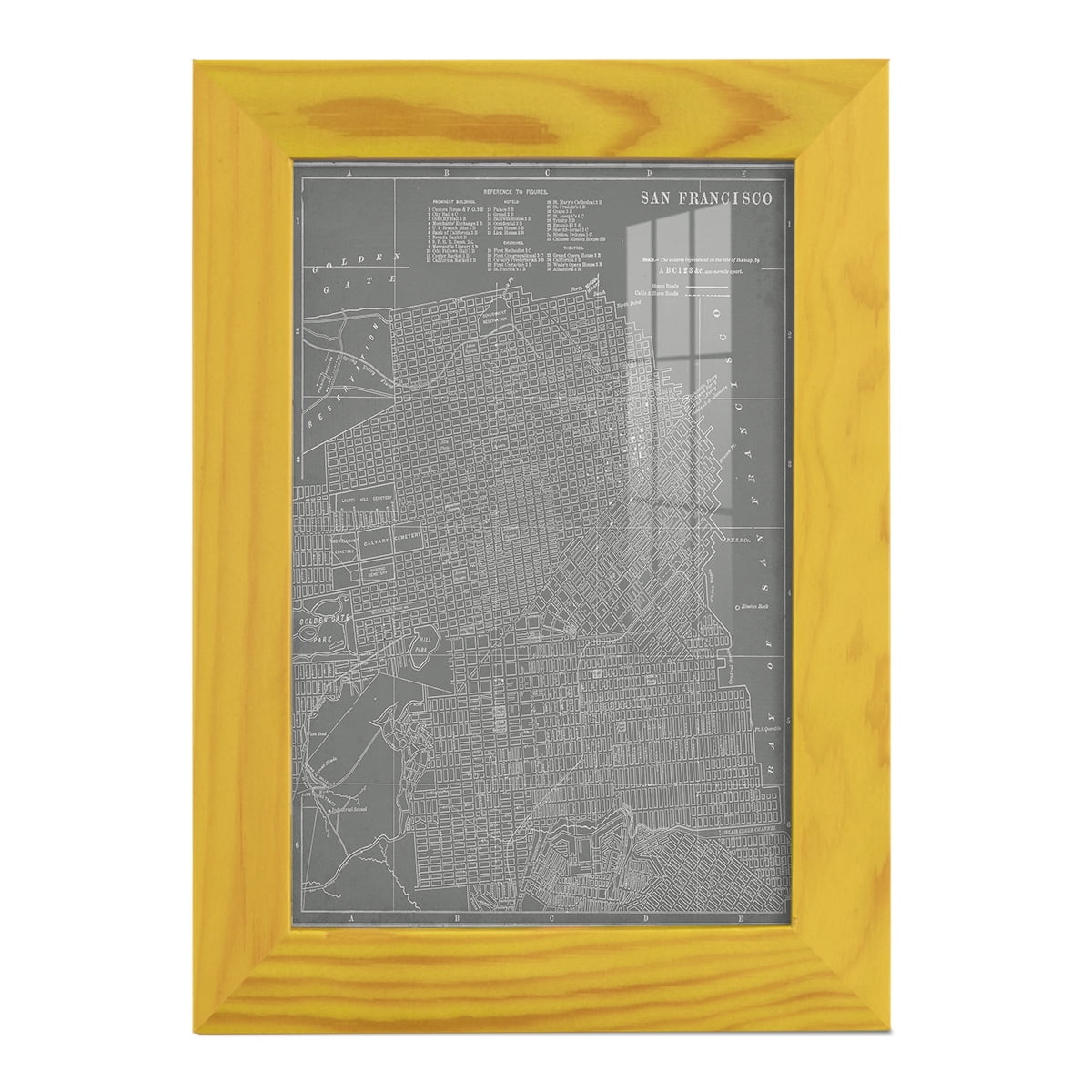 City Map of San Francisco -Framed Print w/glass-Sunflower Yellow